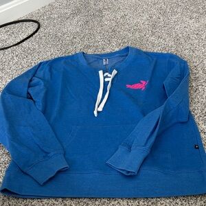 Blue Sweatshirt with Pink Logo